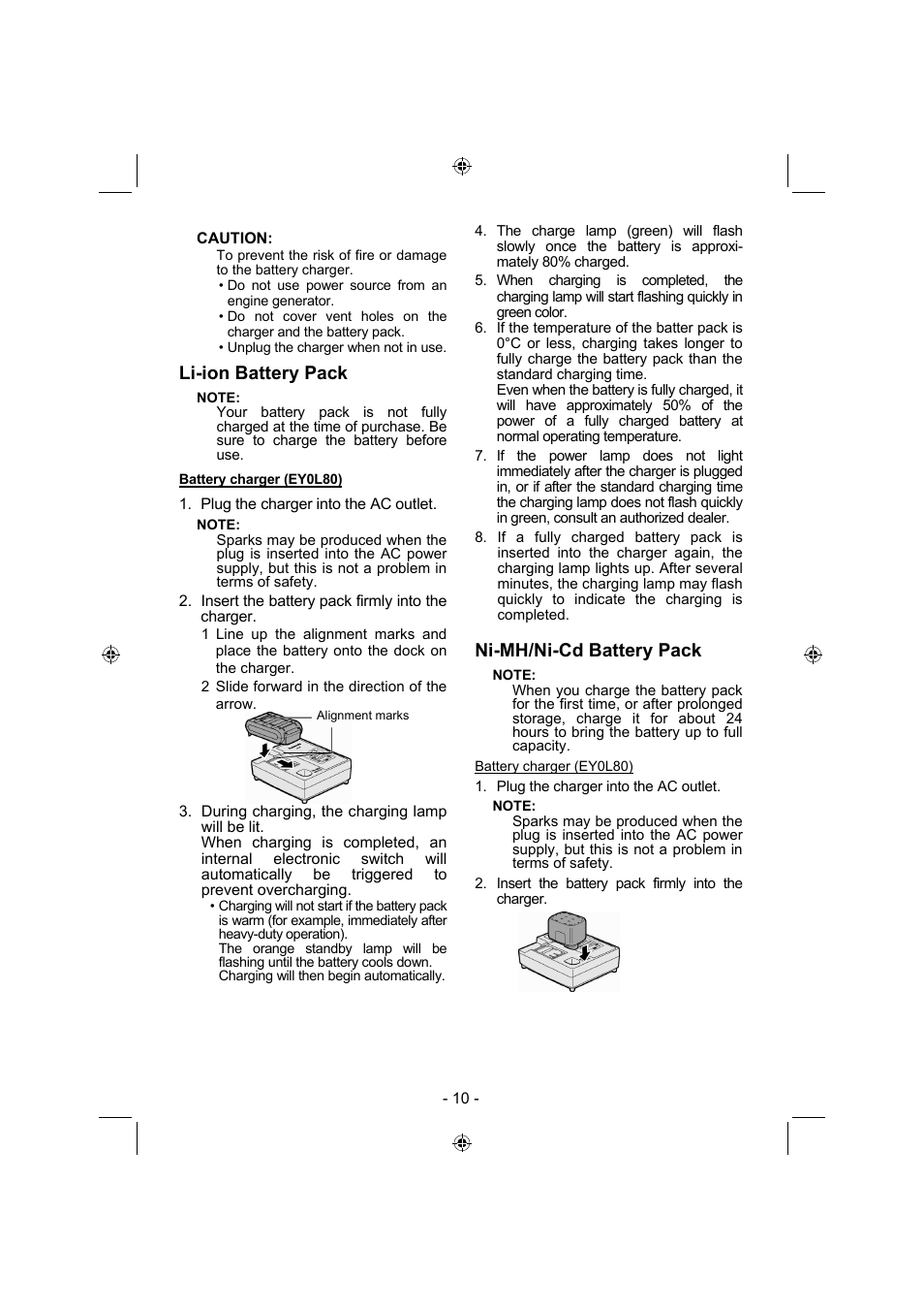 Li-ion battery pack, Ni-mh/ni-cd battery pack | Panasonic EY7840 User Manual | Page 10 / 144