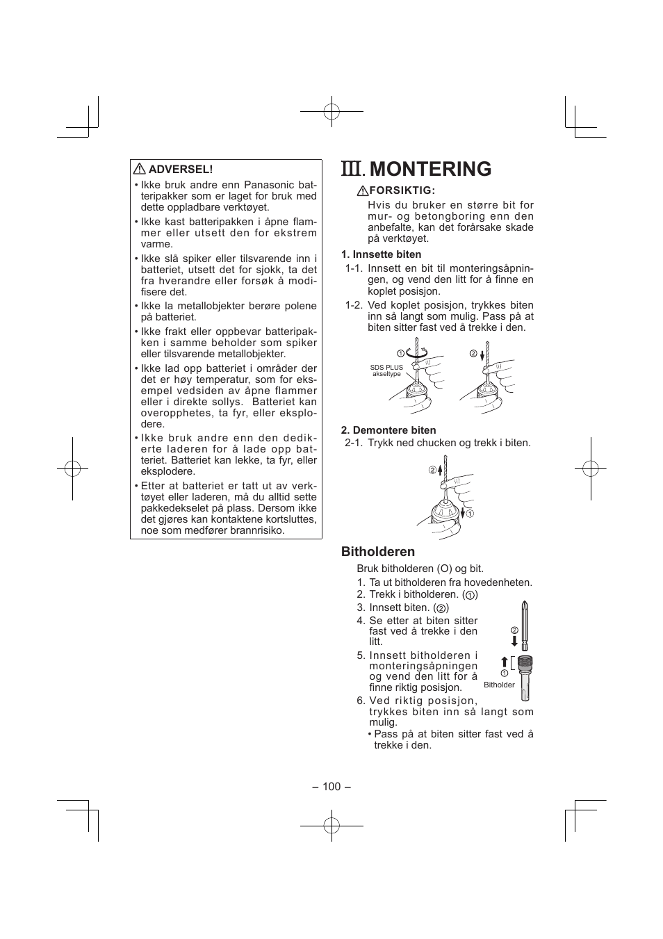Montering, Bitholderen | Panasonic EY7840 User Manual | Page 100 / 144