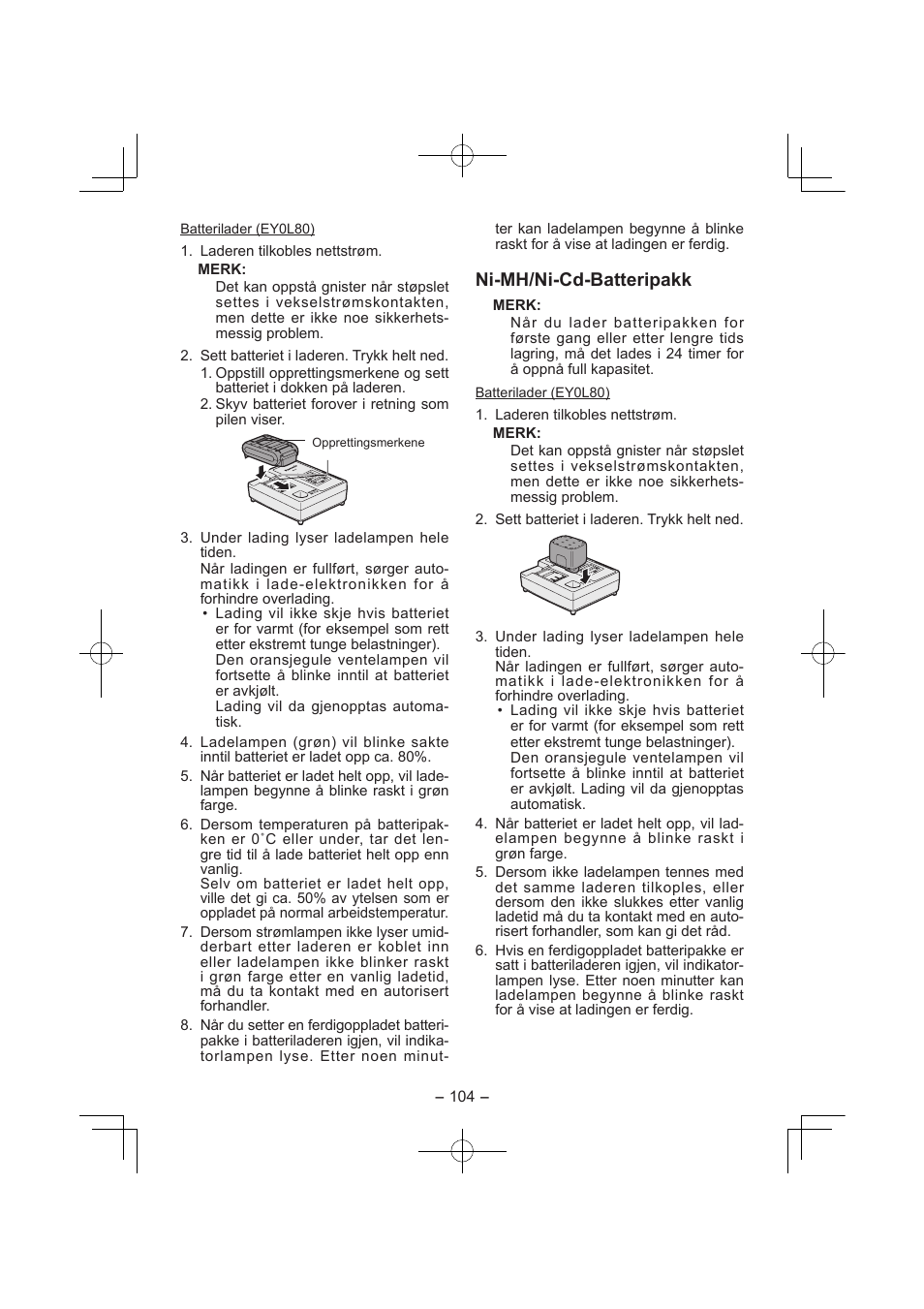 Ni­mh/ni­cd­batteripakk | Panasonic EY7840 User Manual | Page 104 / 144