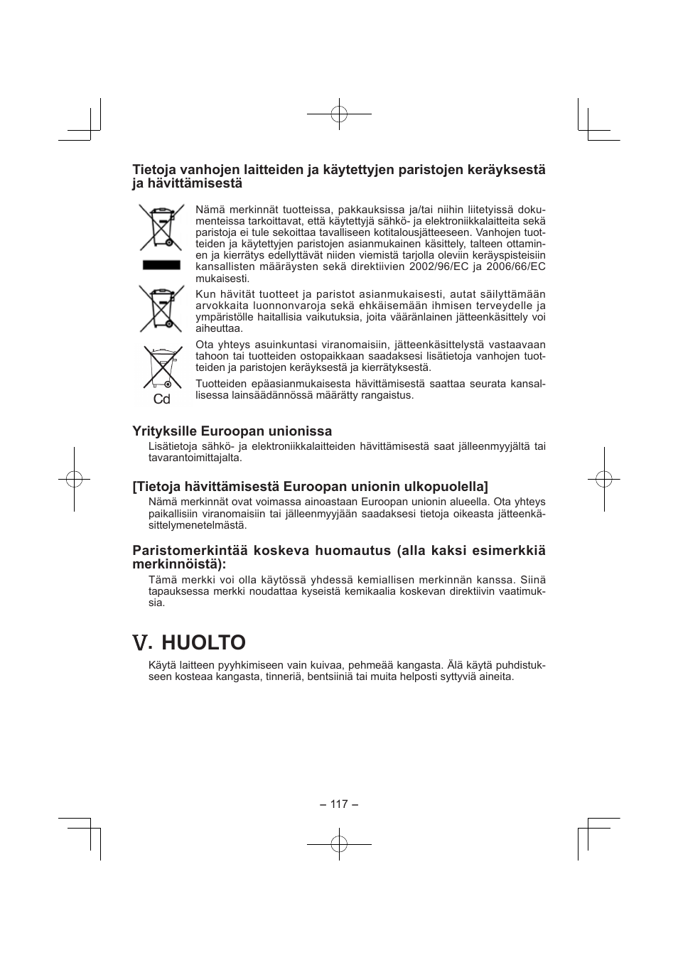 Huolto | Panasonic EY7840 User Manual | Page 117 / 144