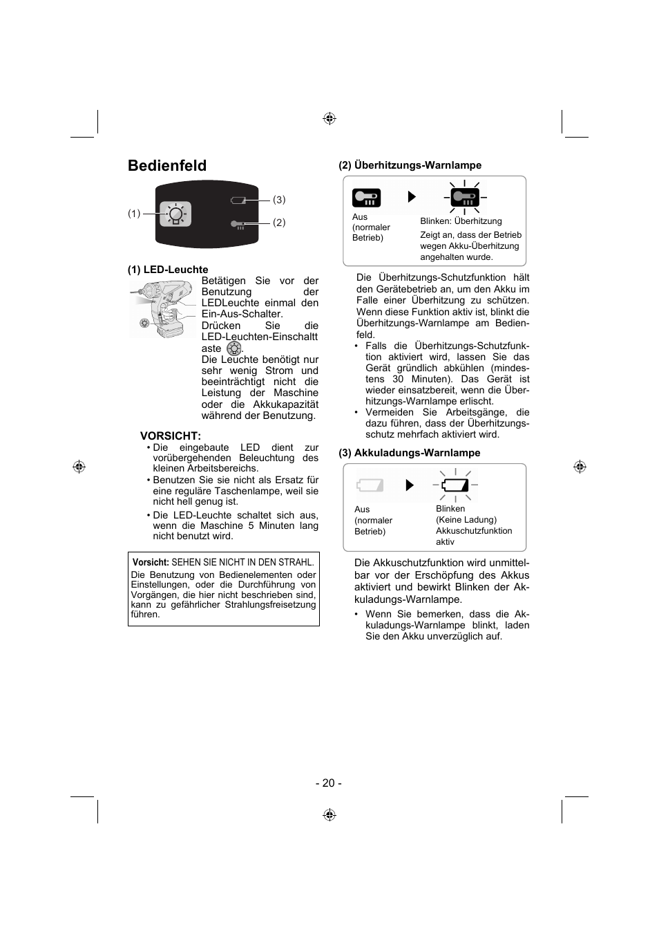 Bedienfeld | Panasonic EY7840 User Manual | Page 20 / 144