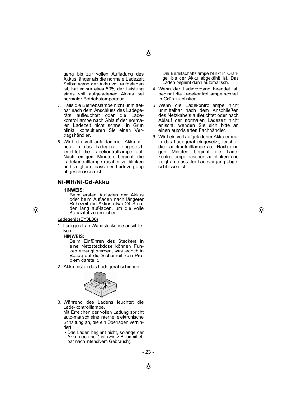 Ni-mh/ni-cd-akku | Panasonic EY7840 User Manual | Page 23 / 144