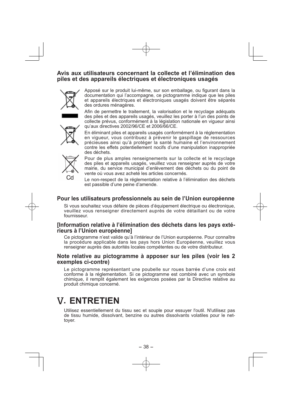 Entretien | Panasonic EY7840 User Manual | Page 38 / 144