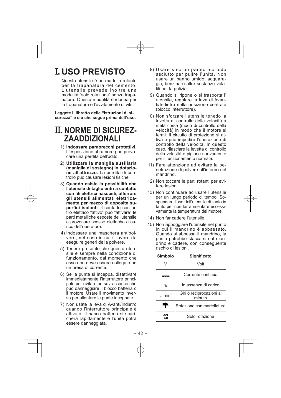 Uso previsto, Norme di sicurez­ zaaddizionali | Panasonic EY7840 User Manual | Page 42 / 144