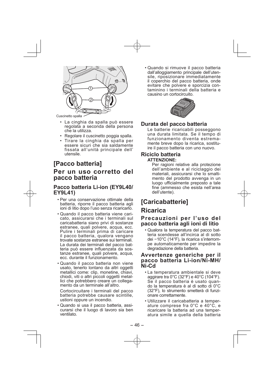 Caricabatterie] ricarica | Panasonic EY7840 User Manual | Page 46 / 144