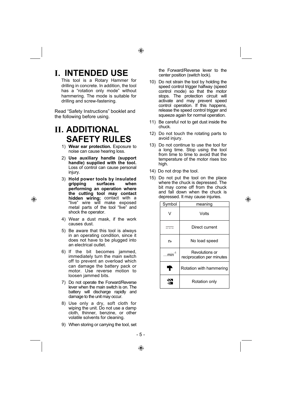 I. intended use, Ii. additional safety rules | Panasonic EY7840 User Manual | Page 5 / 144