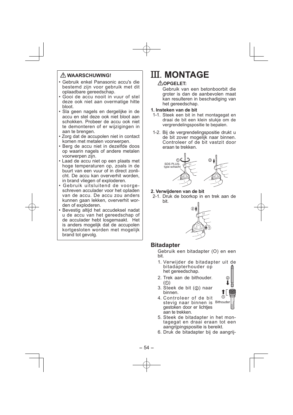 Montage, Bitadapter | Panasonic EY7840 User Manual | Page 54 / 144