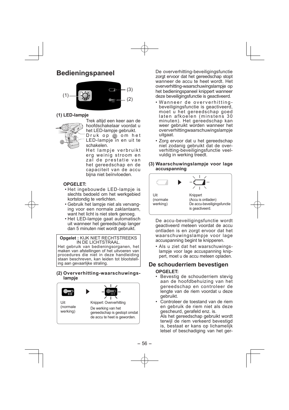 Bedieningspaneel, De schouderriem bevestigen | Panasonic EY7840 User Manual | Page 56 / 144