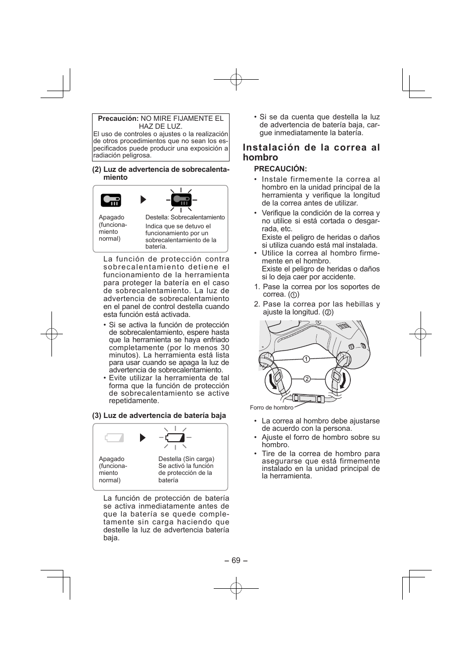 Instalación de la correa al hombro | Panasonic EY7840 User Manual | Page 69 / 144