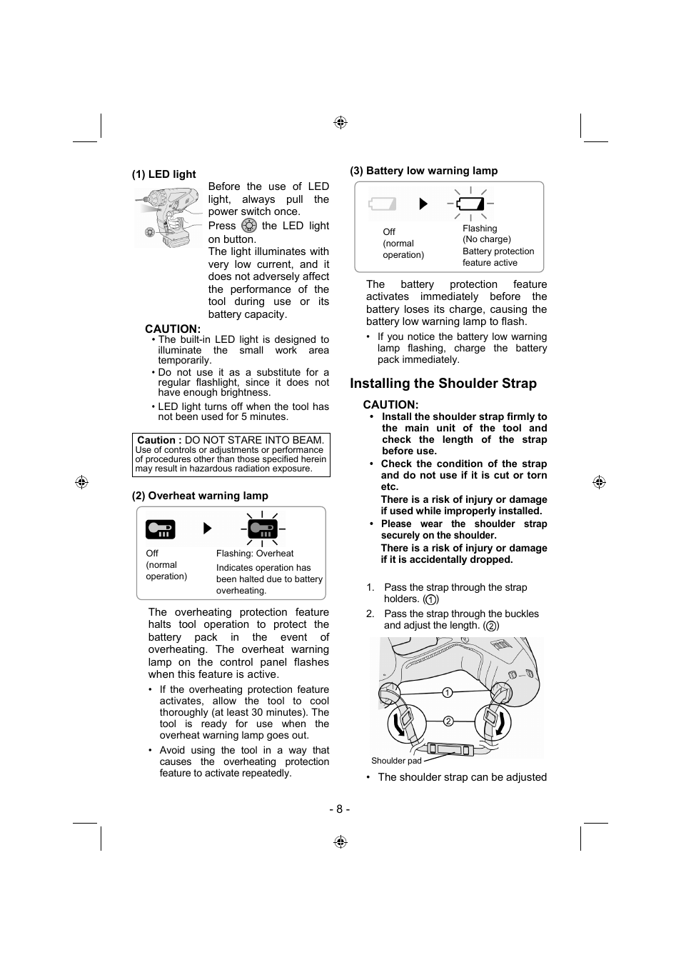 Installing the shoulder strap | Panasonic EY7840 User Manual | Page 8 / 144