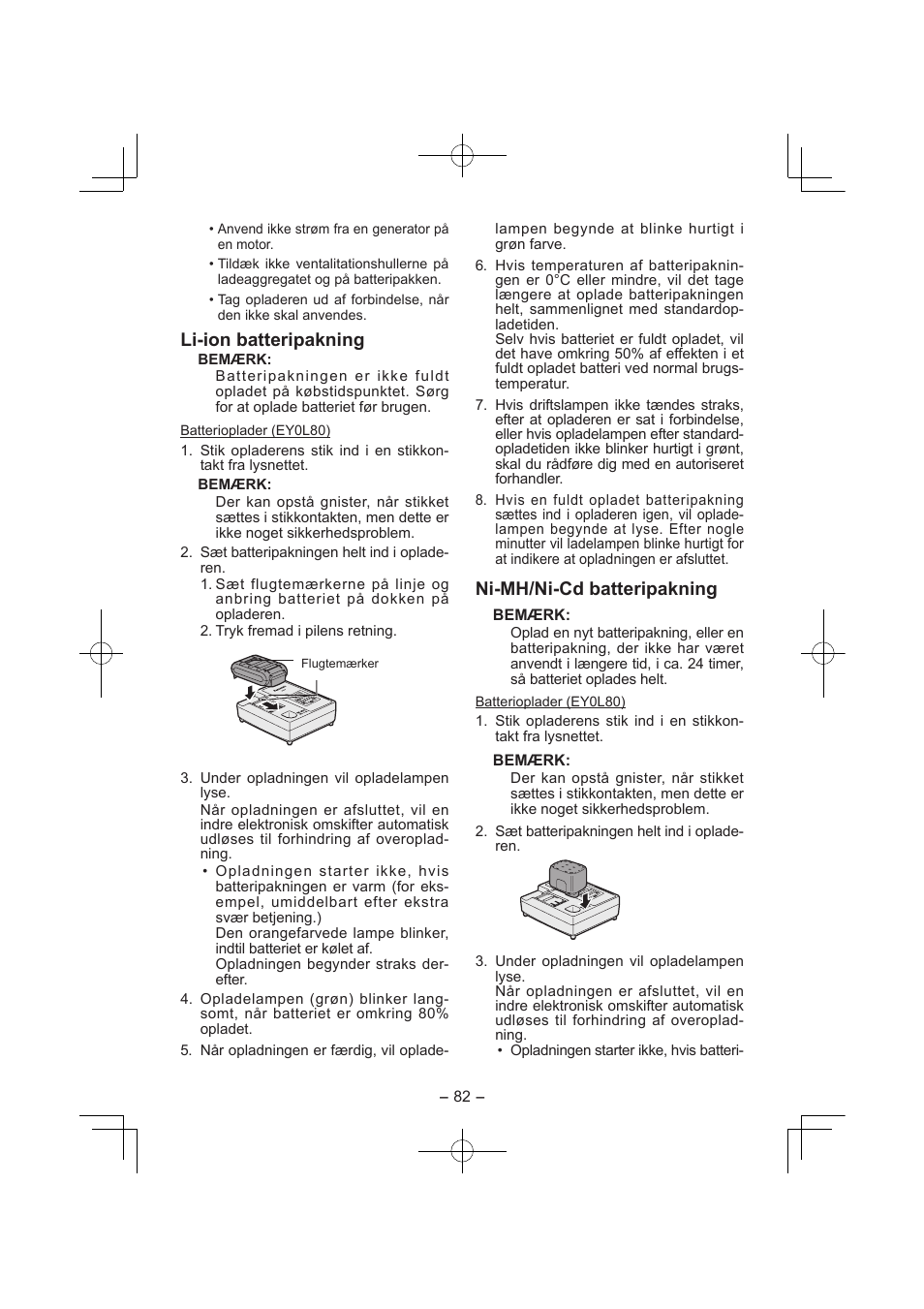 Li­ion batteripakning, Ni­mh/ni­cd batteripakning | Panasonic EY7840 User Manual | Page 82 / 144