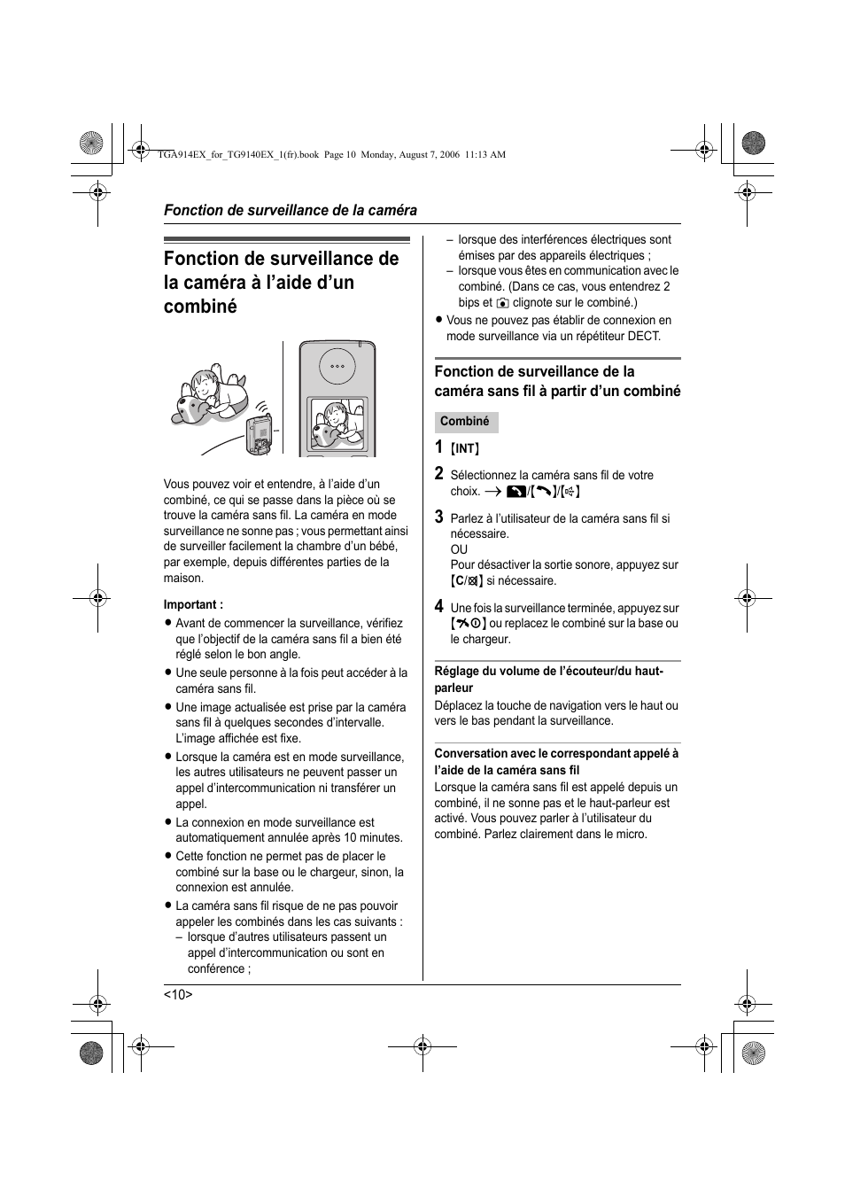 Fonction de surveillance de la caméra | Panasonic KXTG9140EXX User Manual | Page 50 / 60