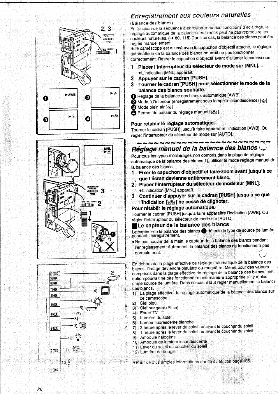 Enregistrement aux couleurs naturelles, 2 appuyer sur le cadran [push, Pour rétablir le réglage automatique | Réglage manuel de la balance des blancs w | Panasonic NVEX21EG User Manual | Page 24 / 64