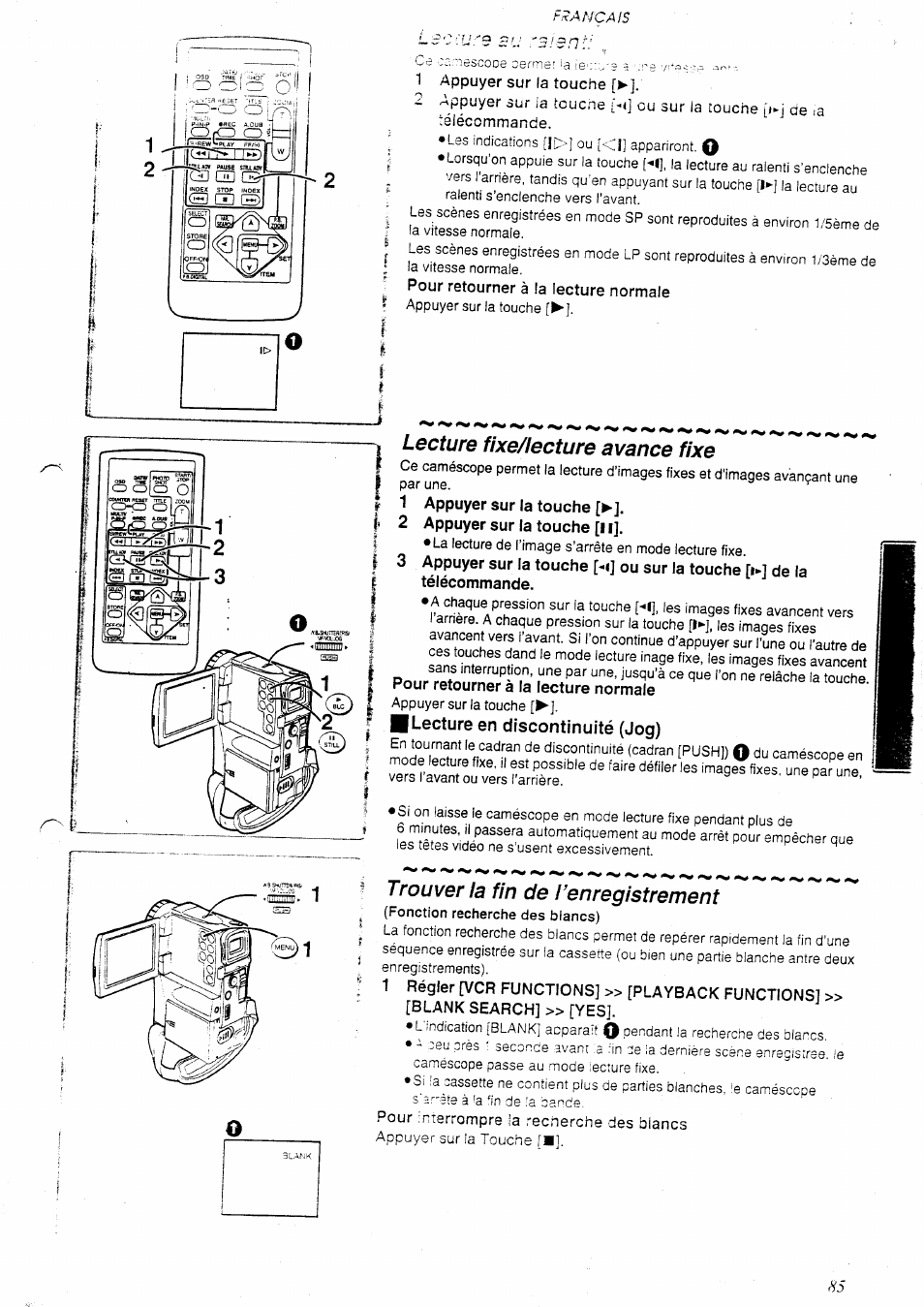 Lecture fixe/lecture avance fixe, Trouver la fin de l’enregistrement, Lecture fixe/iecture avance fixe | Trouver la fin de l'enregistrement | Panasonic NVEX21EG User Manual | Page 29 / 64