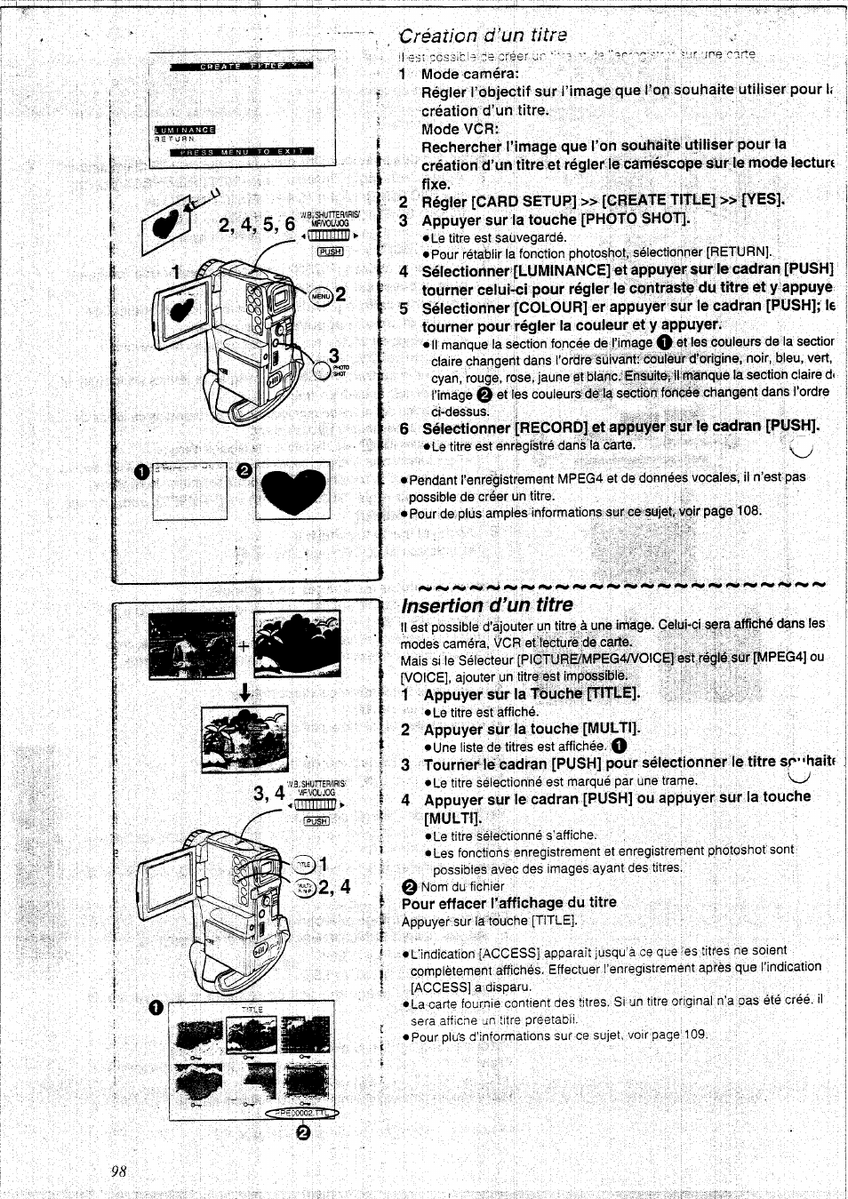 Insertion d’un titre, Création d’un titre, Créaîicn d’un titra | Panasonic NVEX21EG User Manual | Page 42 / 64