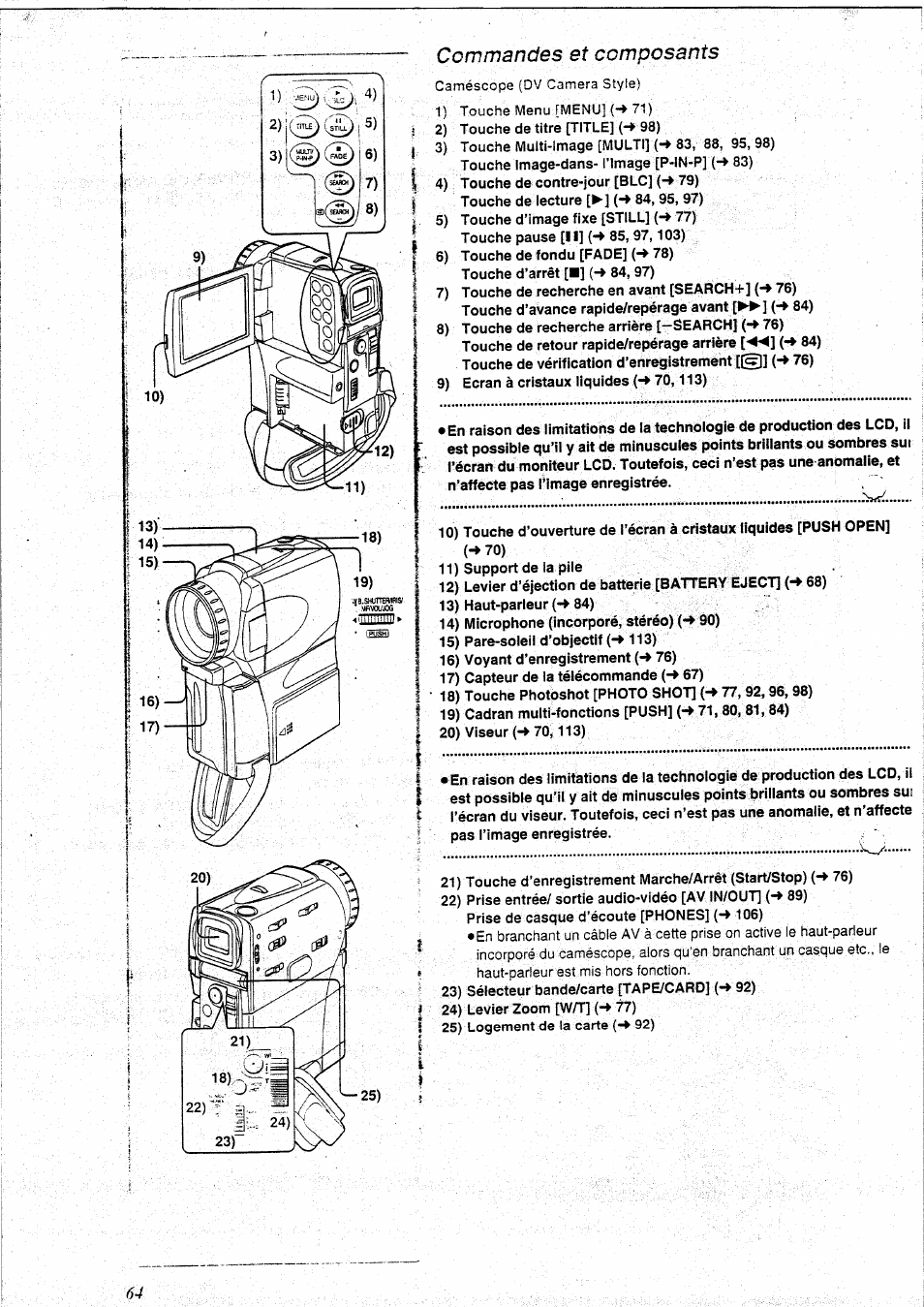 Commandes et composants | Panasonic NVEX21EG User Manual | Page 8 / 64