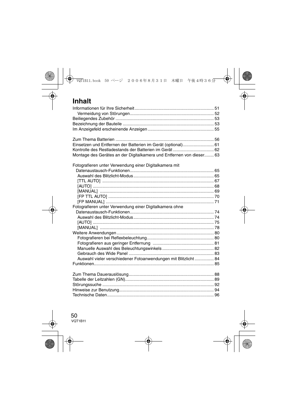 Inhalt | Panasonic DMWFL360E User Manual | Page 50 / 196