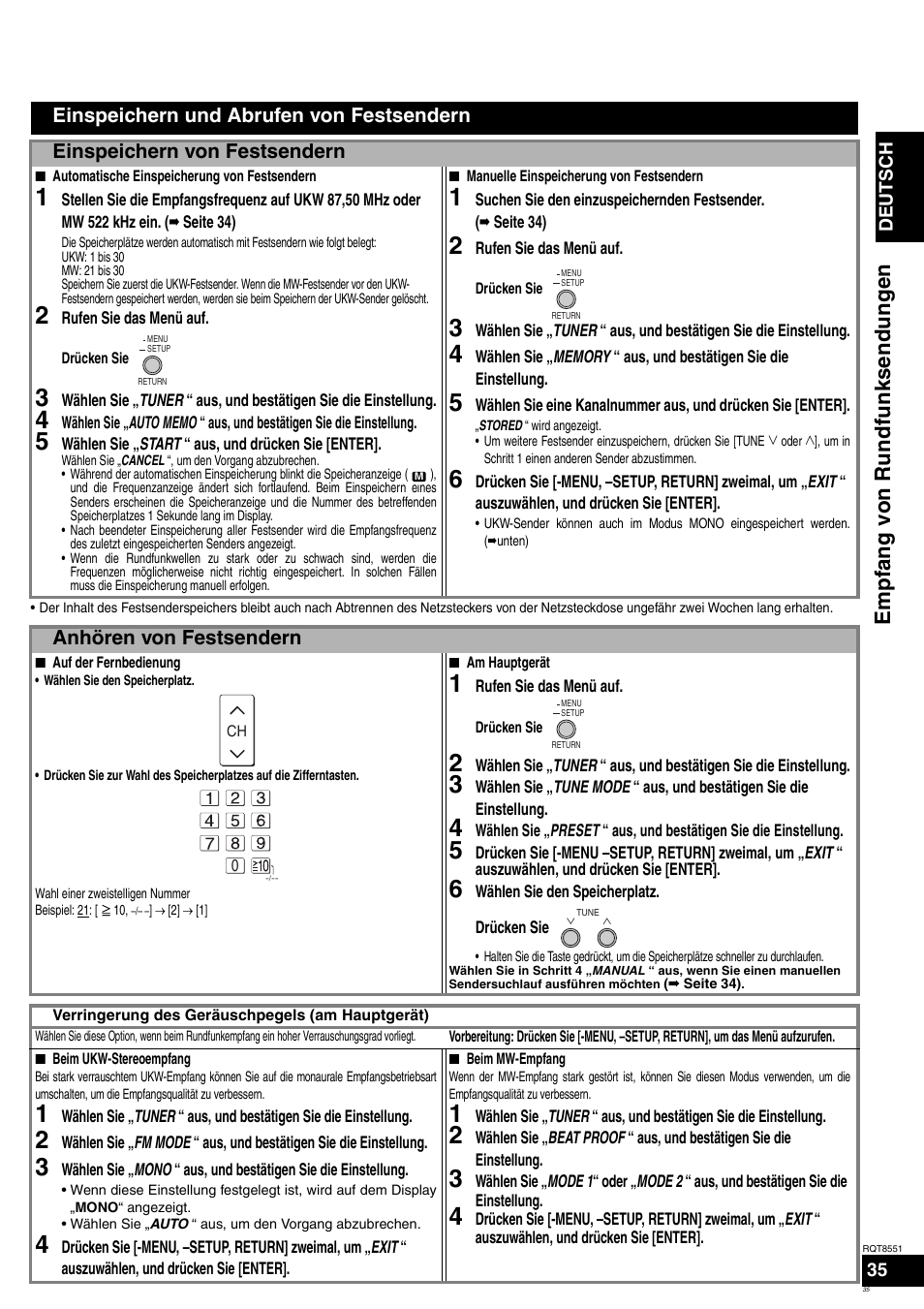 Em pfa n g von ru ndfunksendu ngen | Panasonic SAXR57 User Manual | Page 35 / 120