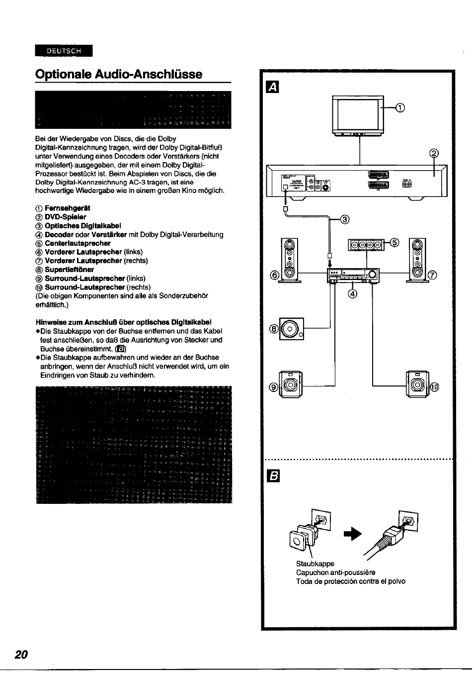 Optionale audio-anschlüsse | Panasonic DVDA100 User Manual | Page 20 / 96