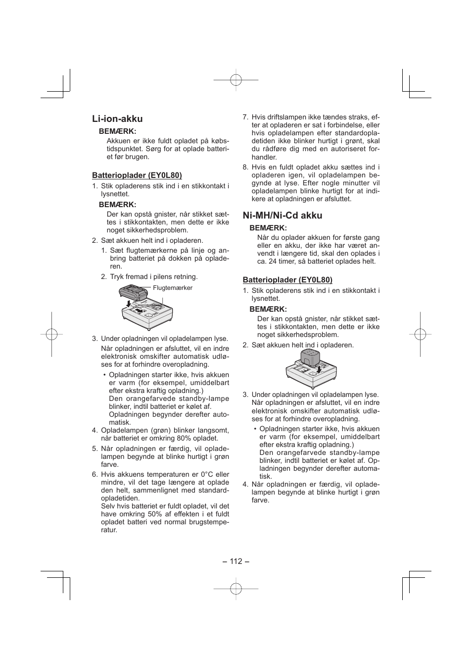 Li-ion-akku, Ni-mh/ni-cd akku | Panasonic EY4640 User Manual | Page 112 / 196