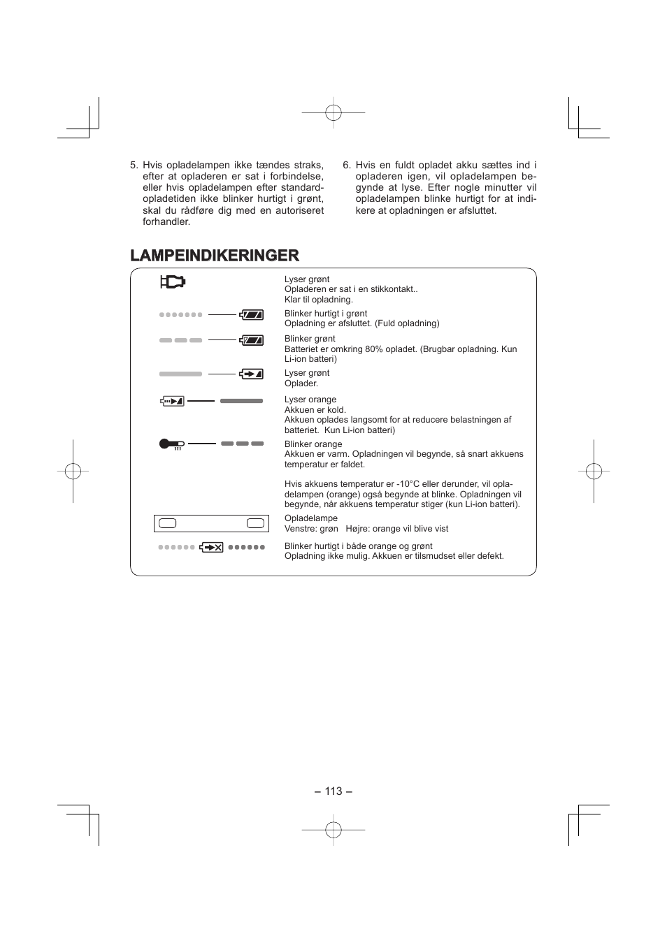 Lampeindikeringer | Panasonic EY4640 User Manual | Page 113 / 196