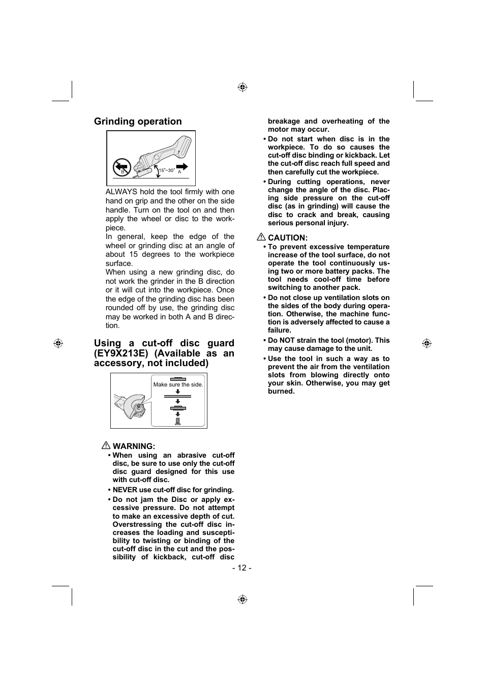 Grinding operation | Panasonic EY4640 User Manual | Page 12 / 196