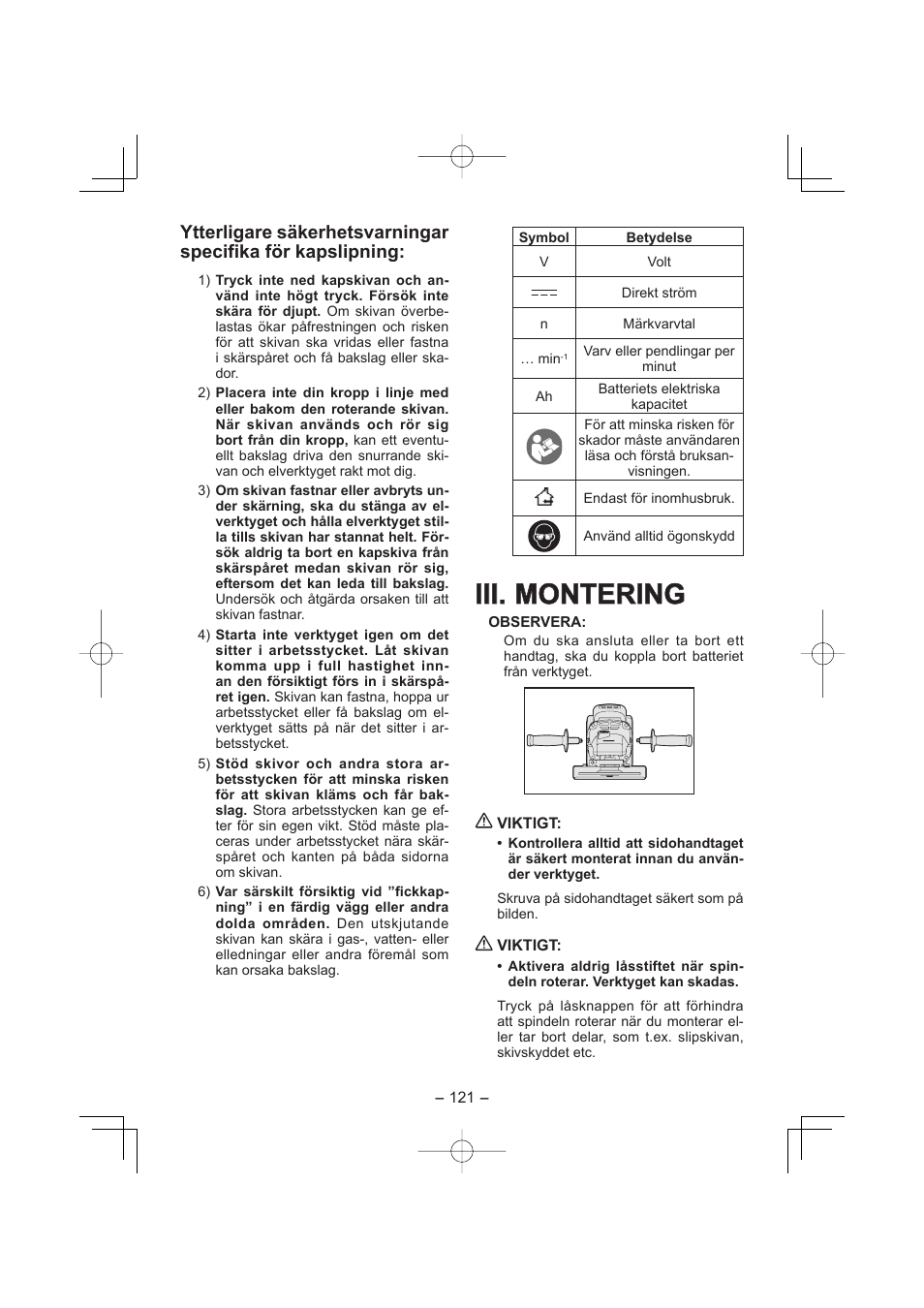 Iii. montering | Panasonic EY4640 User Manual | Page 121 / 196