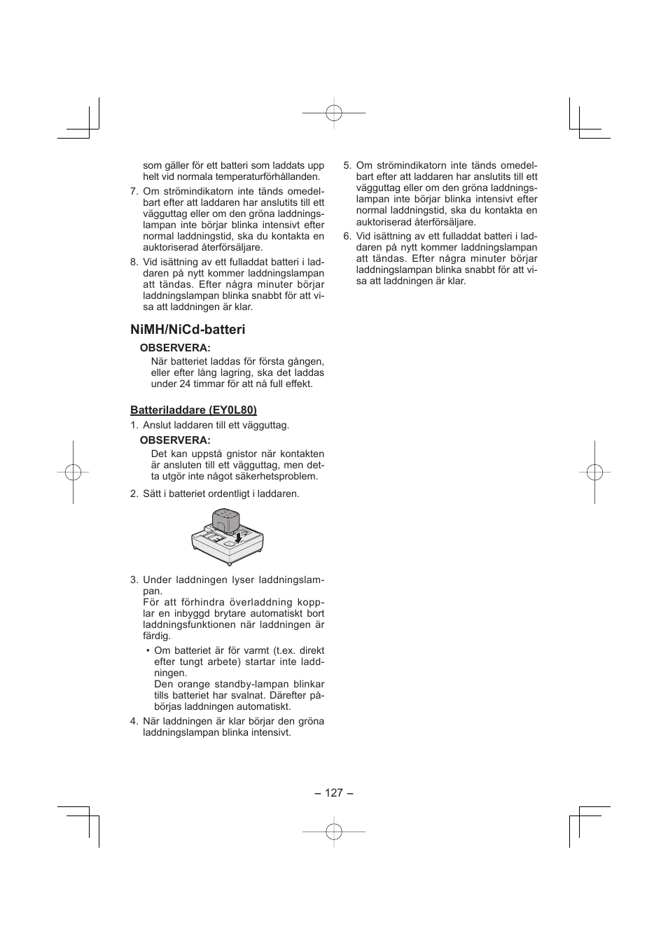 Nimh/nicd-batteri | Panasonic EY4640 User Manual | Page 127 / 196