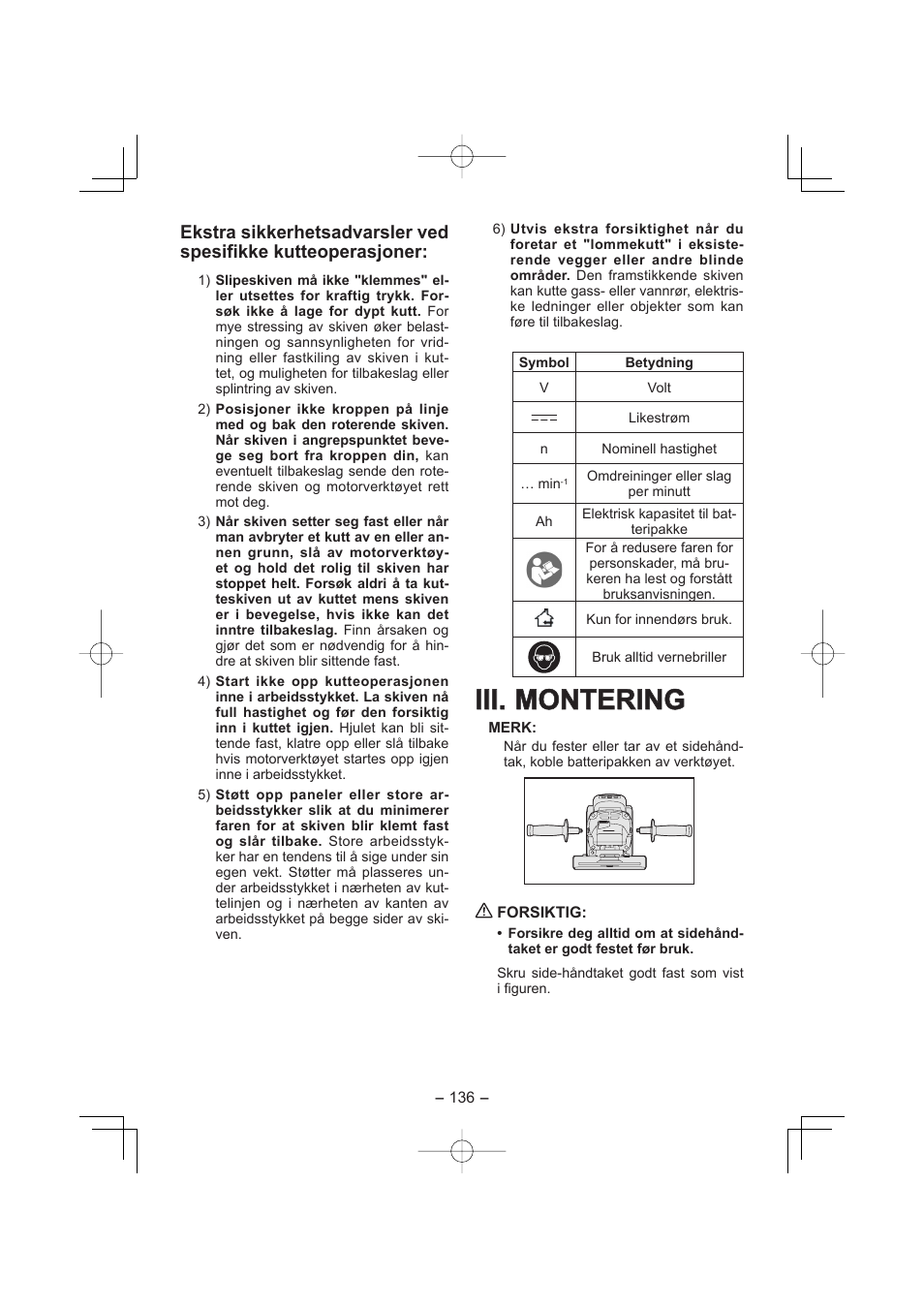 Iii. montering | Panasonic EY4640 User Manual | Page 136 / 196