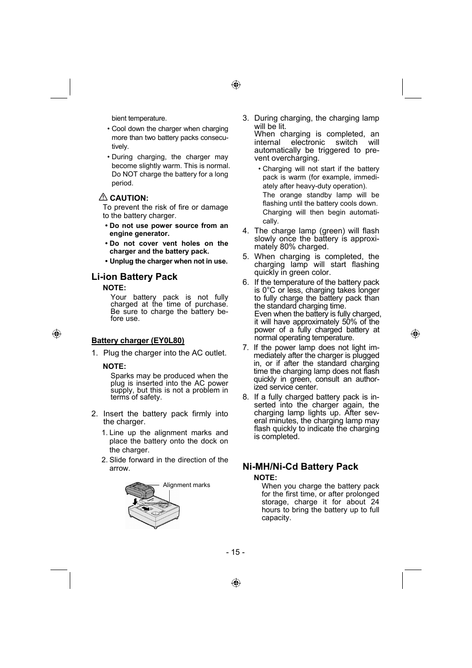 Li-ion battery pack, Ni-mh/ni-cd battery pack | Panasonic EY4640 User Manual | Page 15 / 196
