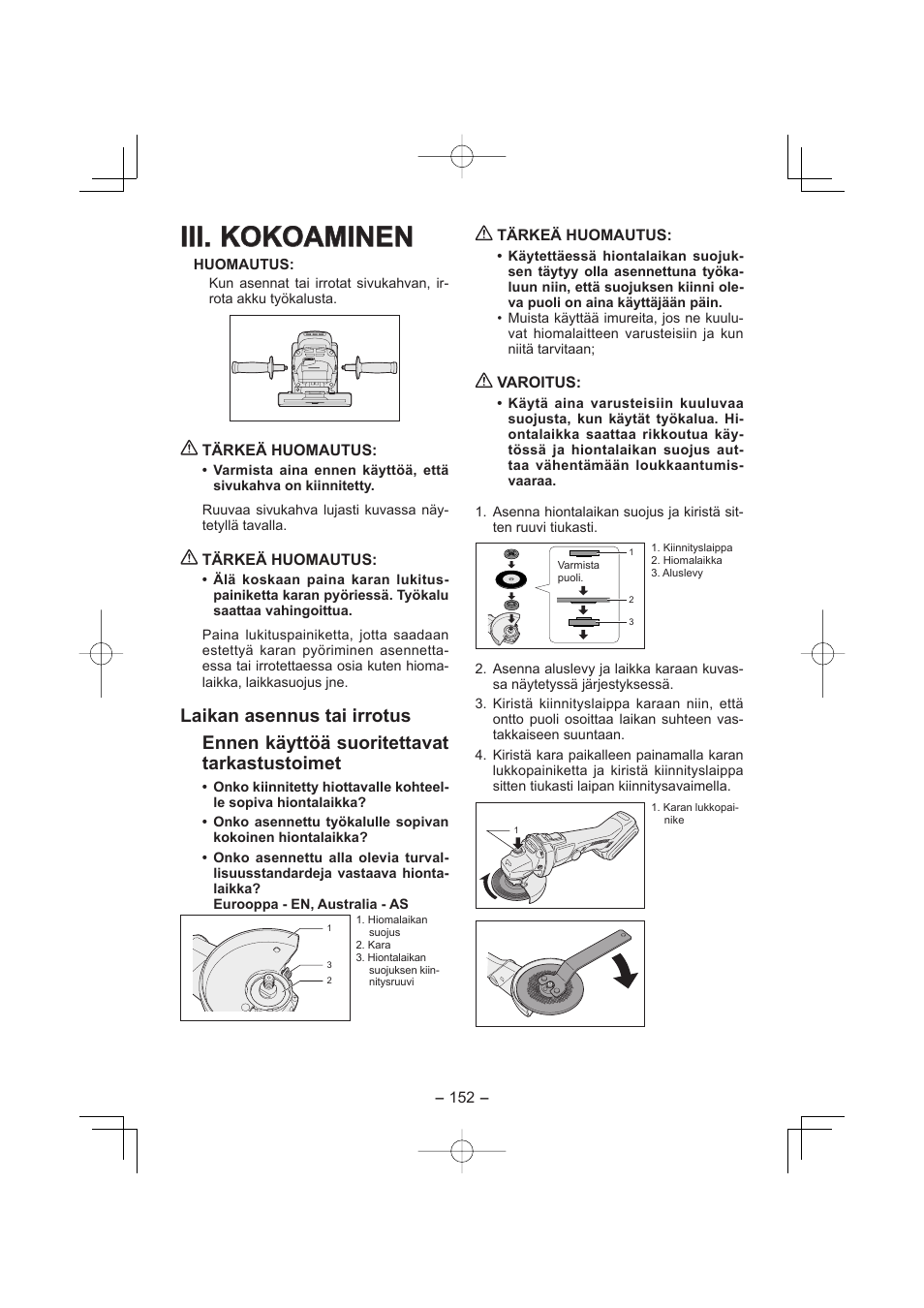 Iii. kokoaminen | Panasonic EY4640 User Manual | Page 152 / 196