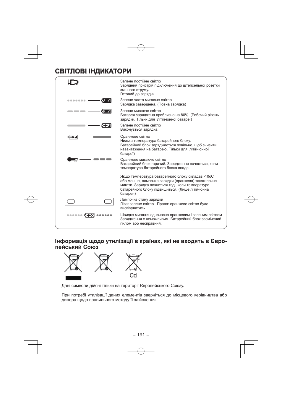 Світлові індикатори | Panasonic EY4640 User Manual | Page 191 / 196