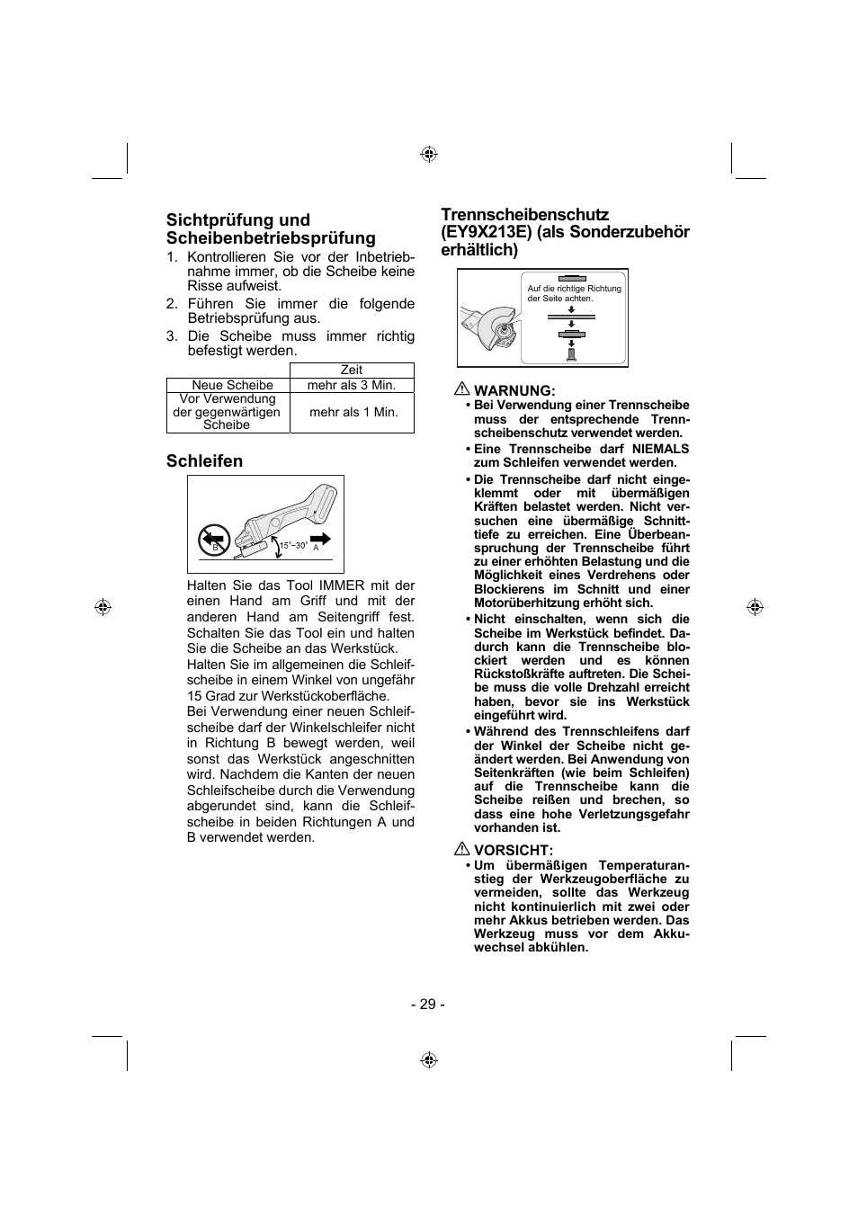 Sichtprüfung und scheibenbetriebsprüfung, Schleifen | Panasonic EY4640 User Manual | Page 29 / 196