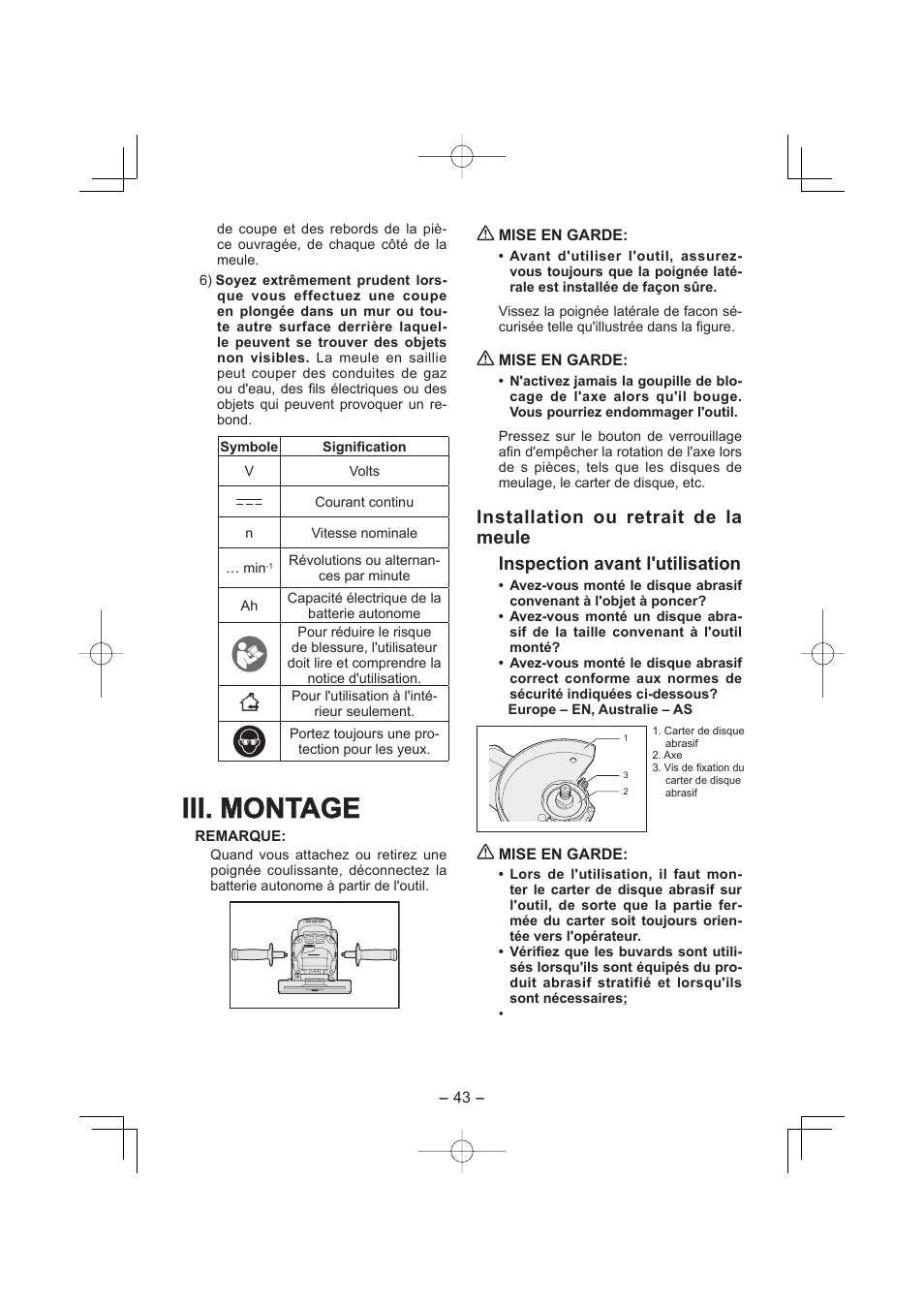 Iii. montage | Panasonic EY4640 User Manual | Page 43 / 196