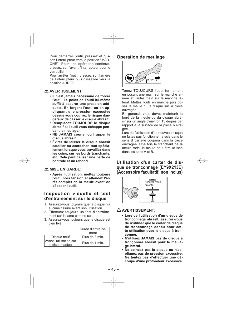 Operation de meulage | Panasonic EY4640 User Manual | Page 45 / 196