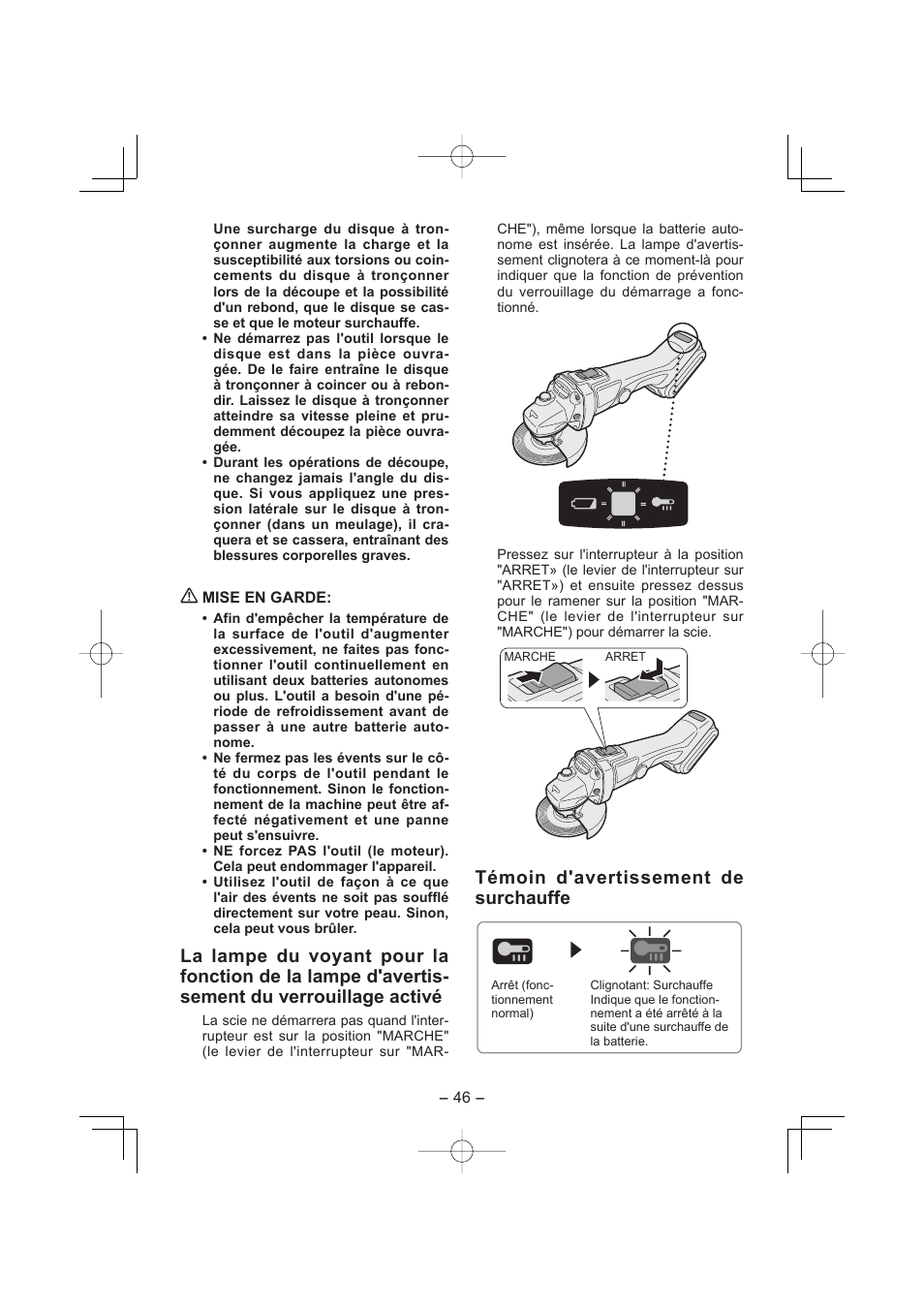 Témoin d'avertissement de surchauffe | Panasonic EY4640 User Manual | Page 46 / 196