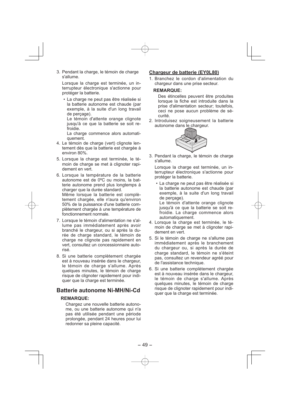 Batterie autonome ni-mh/ni-cd | Panasonic EY4640 User Manual | Page 49 / 196