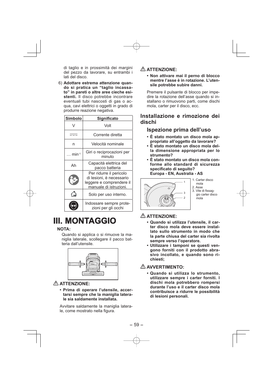 Iii. montaggio | Panasonic EY4640 User Manual | Page 59 / 196