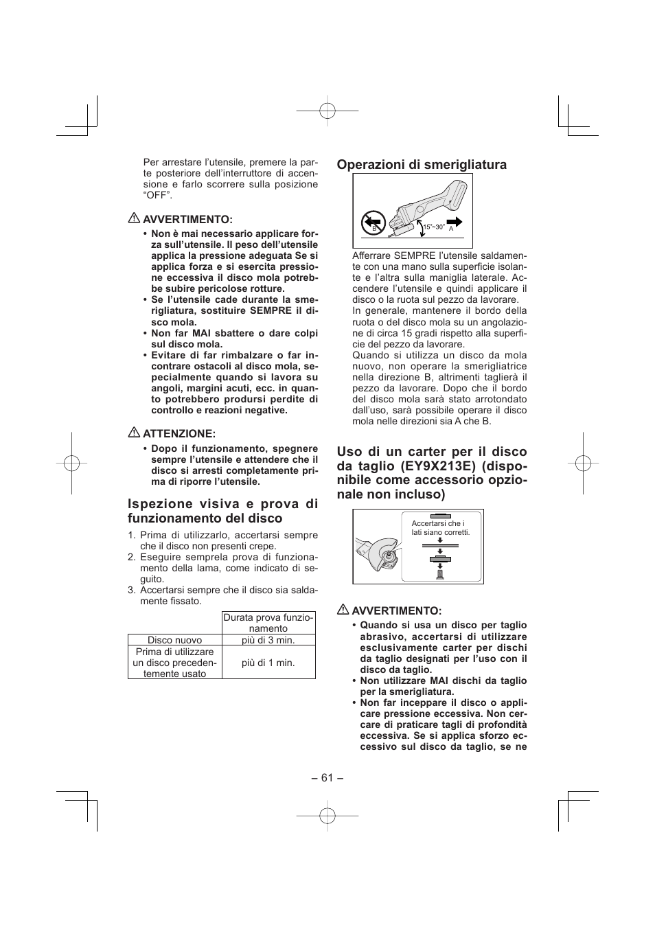 Operazioni di smerigliatura | Panasonic EY4640 User Manual | Page 61 / 196