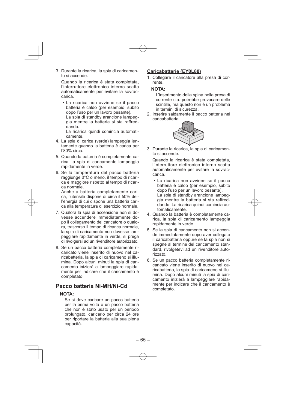 Pacco batteria ni-mh/ni-cd | Panasonic EY4640 User Manual | Page 65 / 196