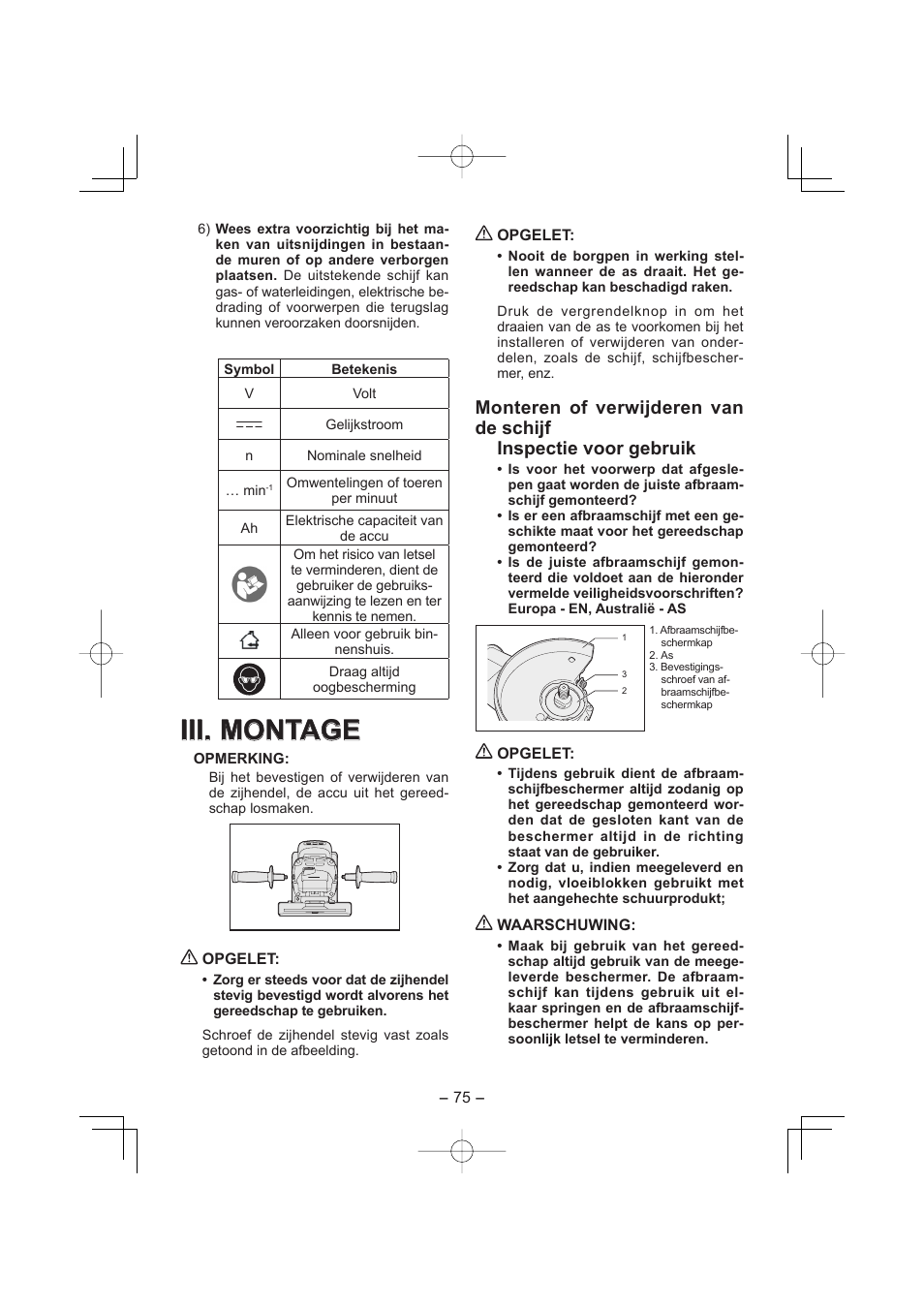 Iii. montage | Panasonic EY4640 User Manual | Page 75 / 196