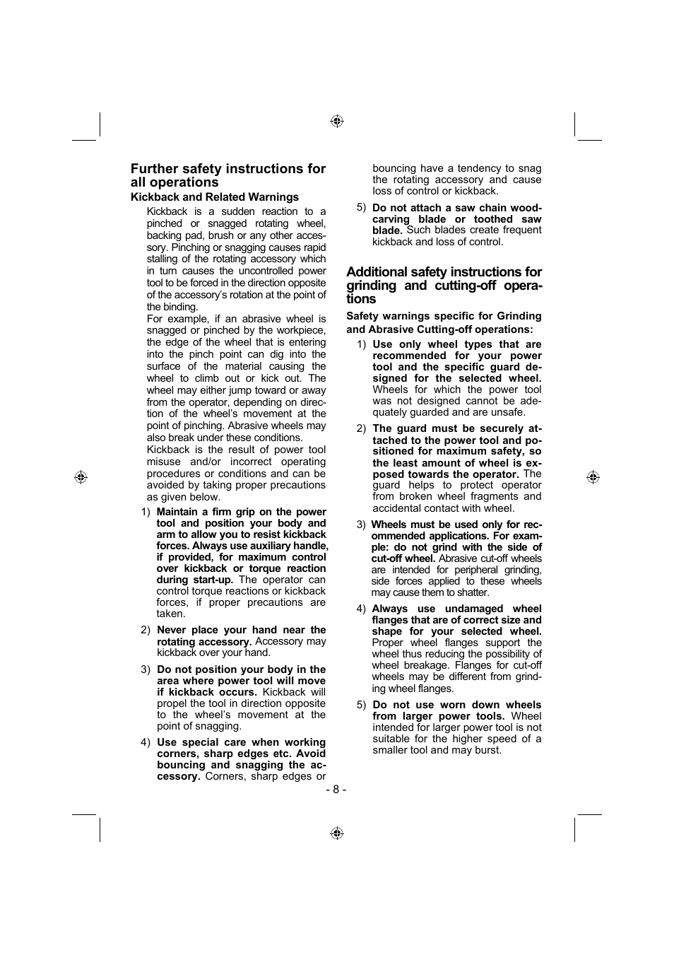 Further safety instructions for all operations | Panasonic EY4640 User Manual | Page 8 / 196