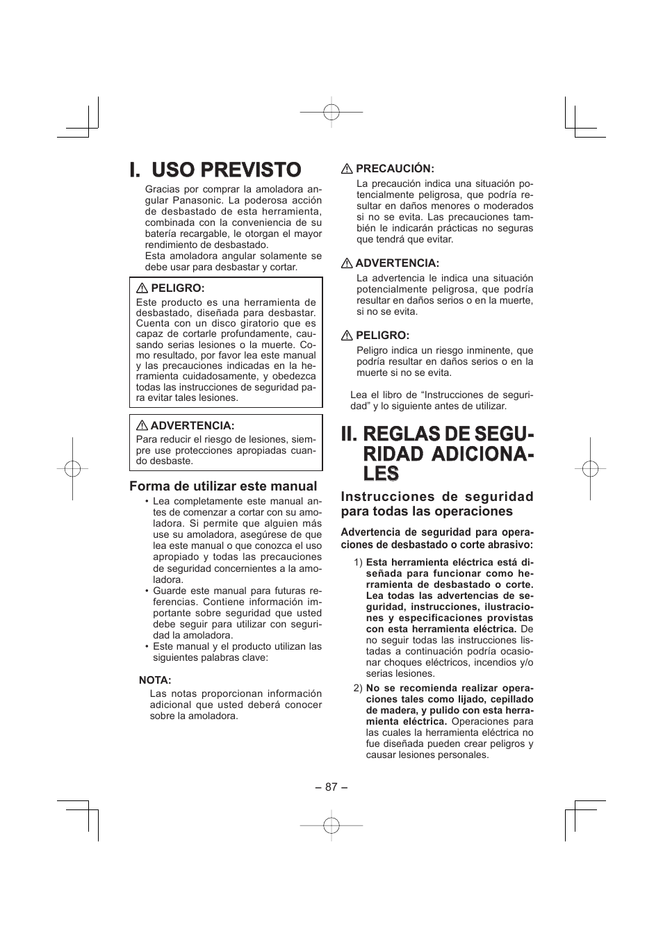 I. uso previsto | Panasonic EY4640 User Manual | Page 87 / 196
