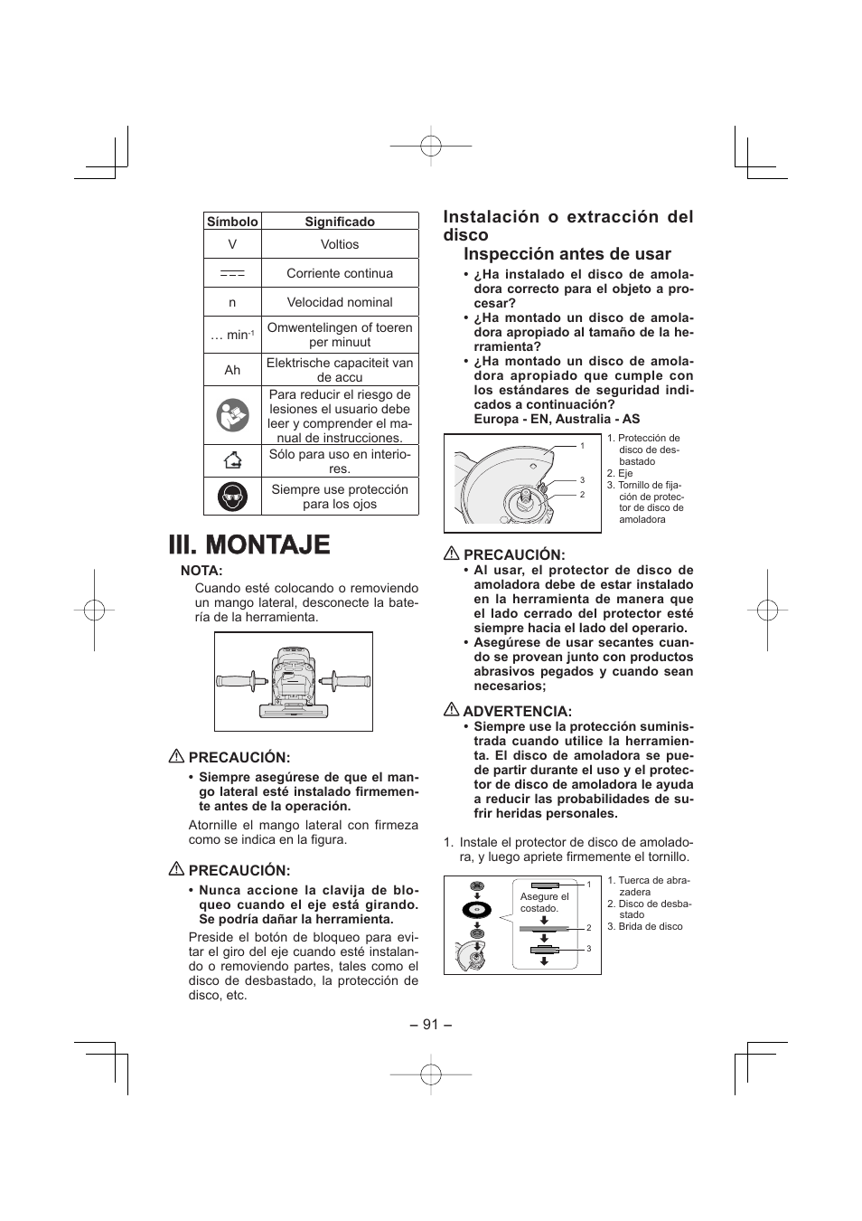 Iii. montaje | Panasonic EY4640 User Manual | Page 91 / 196