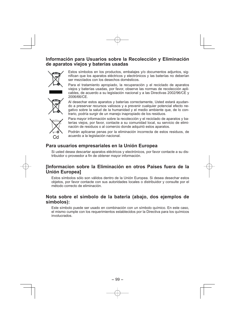 Para usuarios empresariales en la unión europea | Panasonic EY4640 User Manual | Page 99 / 196