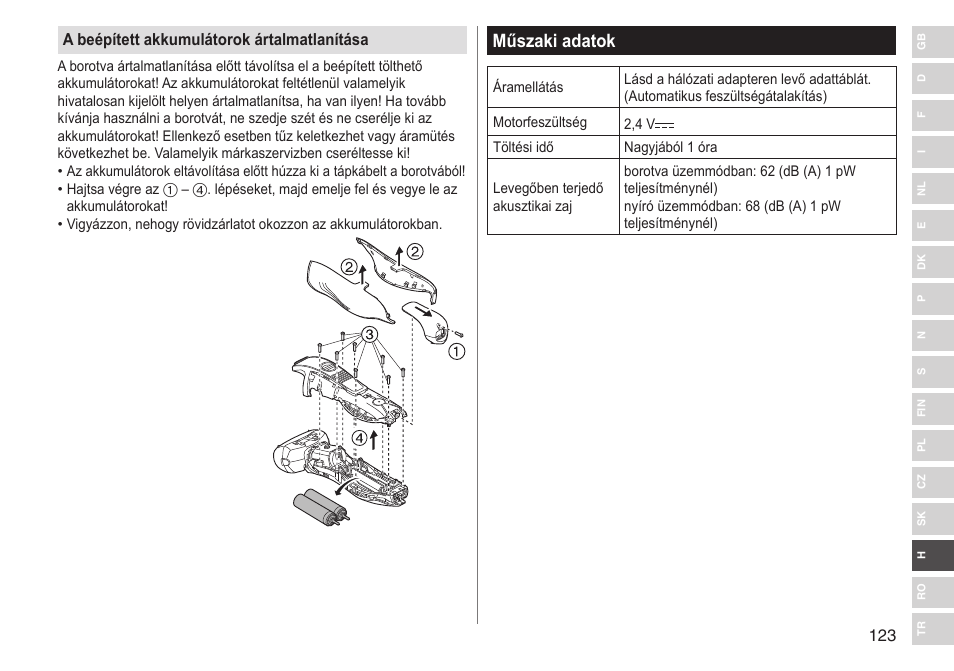 Műszaki adatok | Panasonic ESRT33 User Manual | Page 123 / 142
