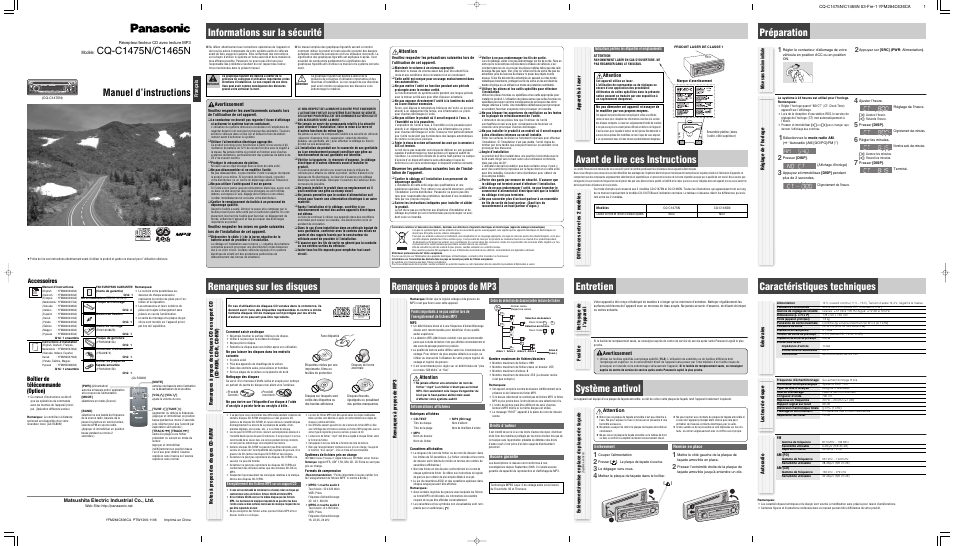Panasonic CQC1475N User Manual | 4 pages