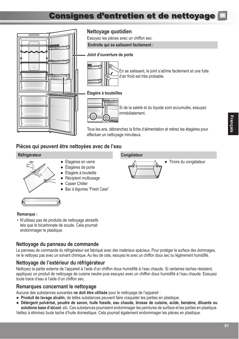 Consignes d’entretien et de nettoyage | Panasonic NRBN31AS1 User Manual | Page 61 / 68