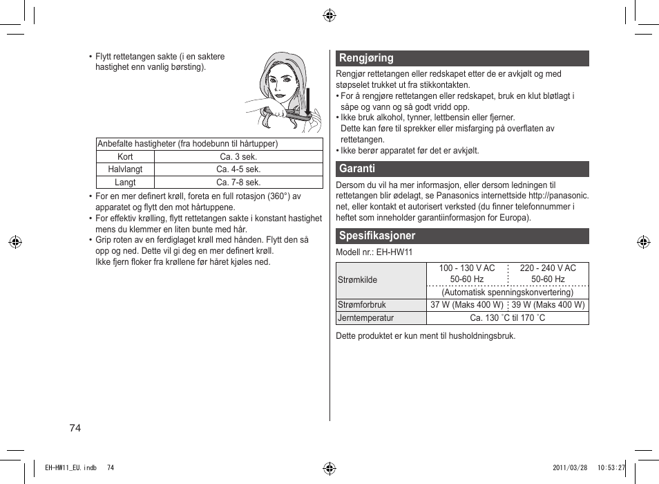 Panasonic EHHW11 User Manual | Page 74 / 158