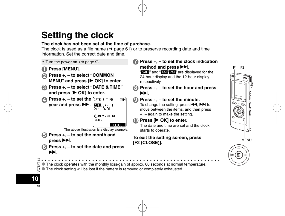 Setting the clock | Panasonic RRXS410E User Manual | Page 10 / 230